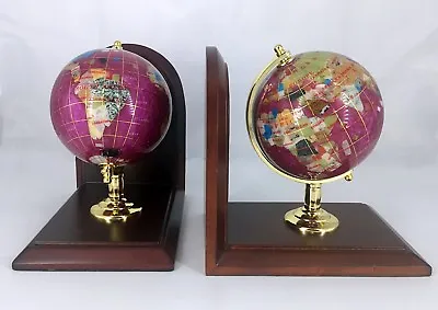 7  Tall Pair Of Pink Pearl Swirl Ocean Wood Base Gemstone Globe Bookend • $155