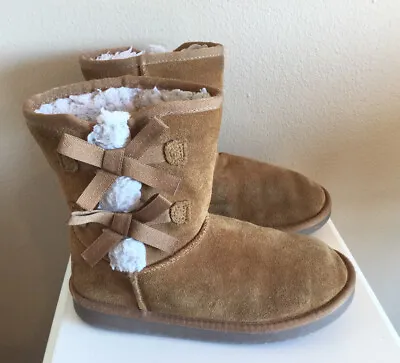 Girls Koolaburra By Ugg Boots Brown Suede Shearling Size 3 Style No. 1019372 • $10