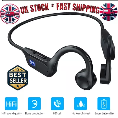 Bone Conduction Headphones Bluetooth 5.2 Wireless Open-Ear Earbuds Sport Headset • £9.99