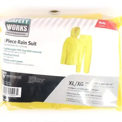 Safety Works 2-Piece Yellow EVA Rain Suit Drawstring Hood Size XL/XG • $14.99