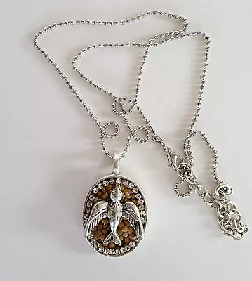 Dove Peace Faith Pendant Necklace Sterling Silver Plated Crystals & Mustard Seed • $71.99