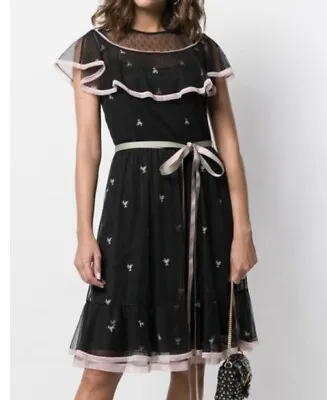 RED Valentino Tulle Ribbon Black Pink Dress Size UK6 BNWT • £60