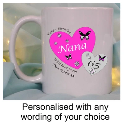 PERSONALISED 65th GIFT FOR HER BIRTHDAY MUG MUM MAM GRAN FRIEND AUNT BUTTERFLY • £10.95