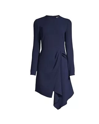 $398 SHOSHANNA Aminta Draped Asymmetrical Dress 2 Navy Long-Sleeve Stretch Crepe • $99