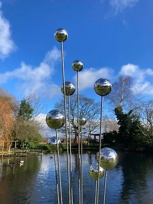 Large Metal Garden Mirror Ball Spray Plant Stake Sculpture Ornament Decoration • £120
