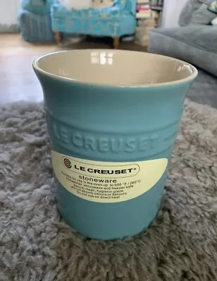 LE CREUSET Stoneware Ceramic Utensil Jar EAU DE NIL 15 X13 Cm NEW BNIB • £24