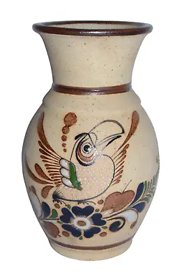 Vtg Mexican Pottery Vase Hand Painted Ceramic Bird Tonala Style Stoneware 8  • $24.99