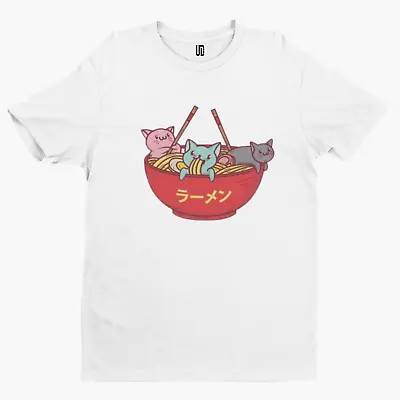 Anime Ramen Cats T-Shirt - Cartoon Tee TV Film Anime Retro Manga Japanese Tokyo • £8.39