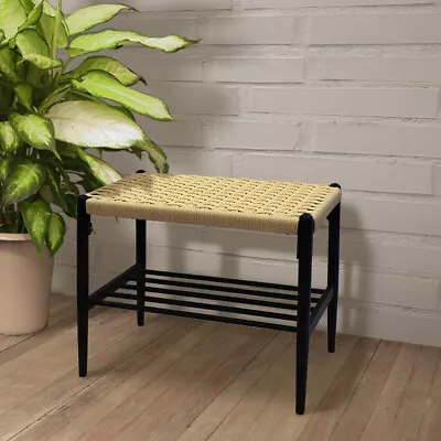 CLARFEY Outdoor Bench Rattan Seat Stool Metal Porch Patio Storage Rack Organizer • $63.99