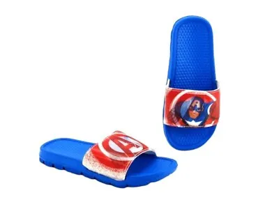 Marvel Avengers Holographic Slippers Boys Kids Slip Ons Summer Blue Red Holiday • £12.85