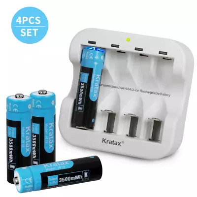 1.5V Rechargeable AA Li-ion Battery 3500mwh Lithium Batteries & Charger Kratax • $25.64