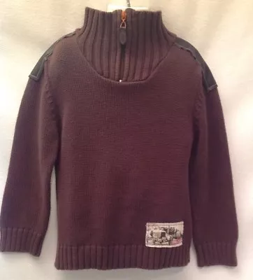 MINIMAN NWOT Euro Brown Cotton Sweater Sz 6 Ans Antique Car Zip Neck Leatherette • £13.66