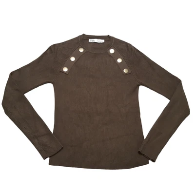 $10.49 • Buy Zara Thermal Top Size Medium Brown Ribbed Long Sleeve Viscose Blend Womens