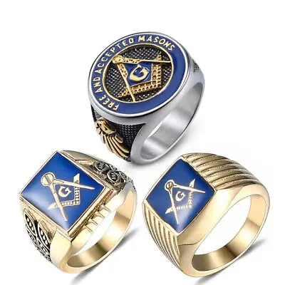 £12.56 • Buy Masonic Ring Free Mason Stainless Steel Freemasonry Ring Freemason Gold For Men