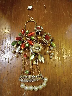 Jeweled Christmas Ornament Red And Green Gemstones Pearls Ornate Victorian Style • $8.07