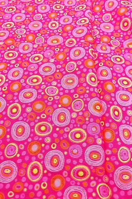 Marcus Brothers Textiles Pink Yellow Green Circles 70s Style Fabric 2/3 Yard • $12