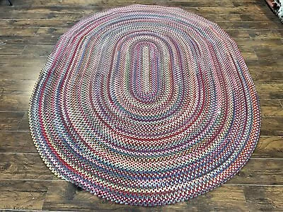 American Braided Rug 7x9 Multicolor Large Oval Braided Carpet Vintage Oval Rug • $1049.30