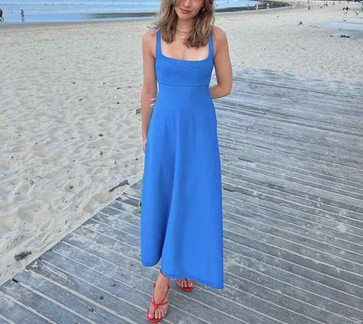 $450 • Buy Scanlan Theodore Blue Square Neck Crepe Knit Midi Dress Size Small