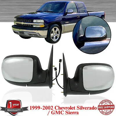 Power Mirrors Set Chrome Heated For 1999-2002 Chevrolet Silverado GMC Sierra • $122.40