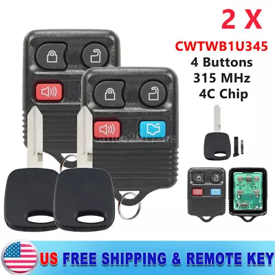 2 For 1999 2000 2001 2002 2003 2004 Ford Mustang Remote Car Fob + 4C Chip Key • $12.89