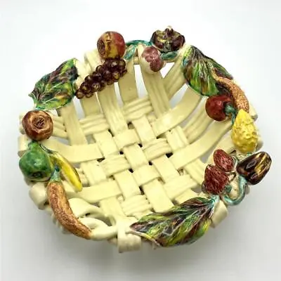 Mid Century French HENY Majolica Figural Fruit Bowl Basket Coupe De Fruits • £64.95