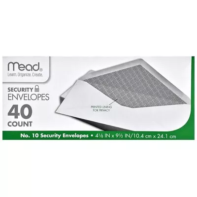 Mead SECURITY ENVELOPES No.10 White 4.12  X 9.5  Printed Privacy Lining 40Counts • $9.99