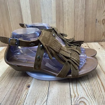 Minnetonka Sandals Women Size 9 Heels Open Toe Fringe Bohemian Brown 2022 • $24.97