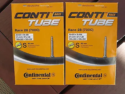 Continental Race 28 Road Bike Tubes 700C 19/25mm 60mm Valve 2 Pack *New* • $28