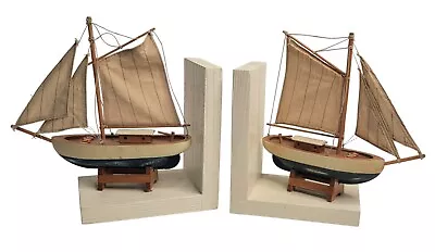 Sailboat Clipper Ship Bookends Boat Book Ends Wood Nautical Collection Decor • $18.97