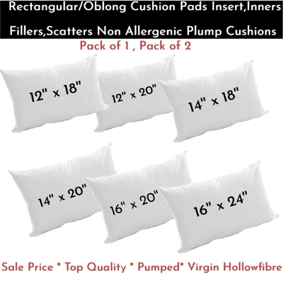 £4.45 • Buy Luxury Rectangular Oblong Hollowfiber Plump Cushions Inners Fillers Pack Of 1& 2