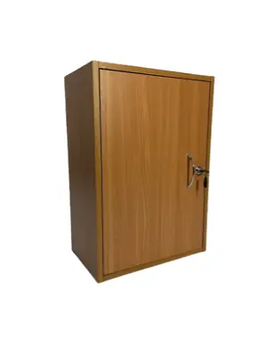 Lockable Wall Cabinet Unit 1 Door Shelf Lock Cupboard MDF Wooden Shelves Beech • £29.99