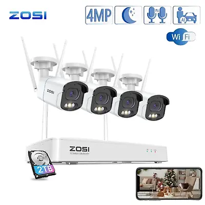 ZOSI 4MP 8CH Wireless CCTV System Color Night Vision 2-Way Audio 24/7 2TB HDD • $51.19