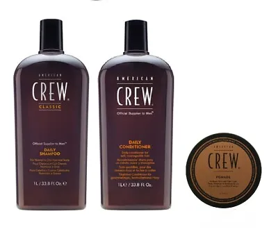 £27.99 • Buy American Crew Daily Moisturizing Shampoo 1000ml, Conditioner 1000ml And Pomade