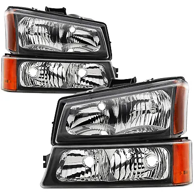 Headlights Assembly Clear Black+Chrome For 03-06 Chevy Silverado 03-06 Avalanche • $60.99