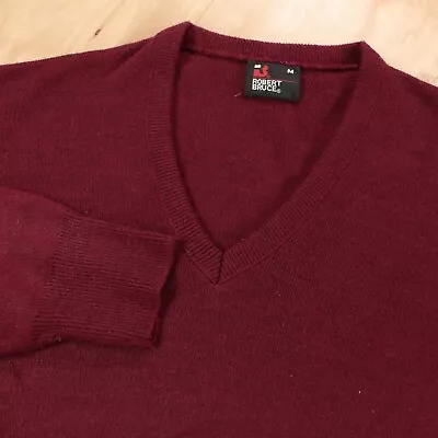 ROBERT BRUCE Red Acrylic V Neck Sweater MEDIUM Vtg 70s 80s Dad Golf Mr Rogers • $24