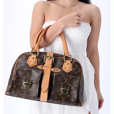 Louis Vuitton Manhattan GM Monogram Large Top Zip Satchel Handbag Brown M40025 • $899