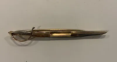 Vintage SWANK TIE BAR CLIP CLASP Gold Tone PIRATE SWORD Silver Handle • $11.99