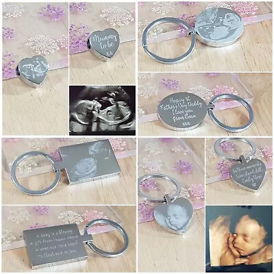 Baby Shower Gift Scan Photo / 3D Scan Personalised Engraved Keyring Or Charm • £8.99