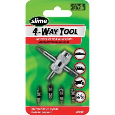 $9.90 • Buy Slime 4-way Valve Core Tool Includes 4 Valve Cores Tire Valve Kit Bike Schrader