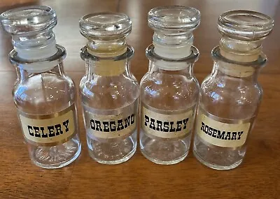 Lot Of 4 Vintage Clear Glass Spice Jars CeleryOreganoParsleyRosemary From Jap • $19