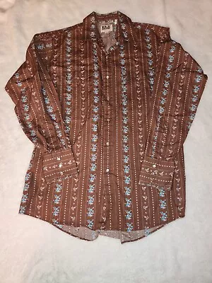 Vtg Ely Cattleman Mens Medium Brown Floral Long Sleeve Pearl Snap Western • $28.99