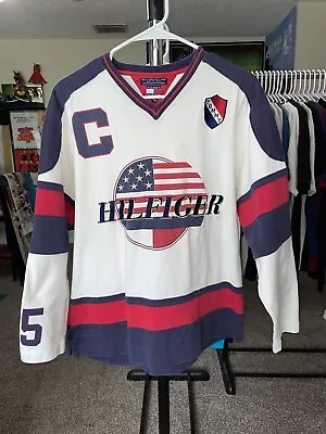 Vintage 90s Tommy Hilfiger Athletics Sweater American Flag Jersey Mens Size XL • $99.99