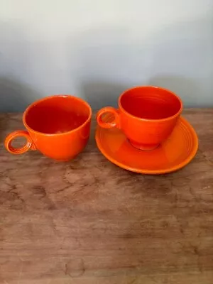 2 Vintage Fiesta Original Red Cups 1 Saucer Nice! Fiestaware • $22