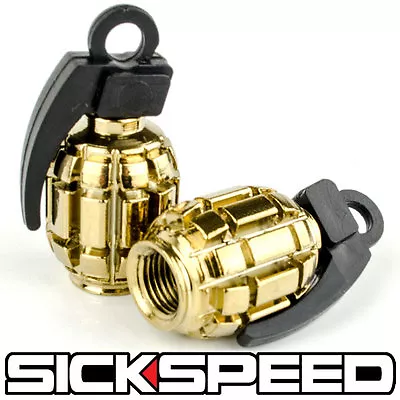 2 Pc 24k Gold Anodized Grenade Valve Stem Cap Kit/set For Motorcycle Tires M8 • $9.88