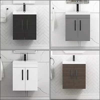 Wall Hung Bathroom Sink Vanity Unit Furniture Cabinet 2 Door 500/600/800mm • £184.99