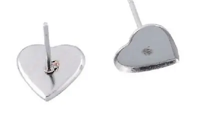 Small Heart Earring Stud Cabochon Blank Settings 7/8mm Bezel 10 Pairs Silvertone • £4.95