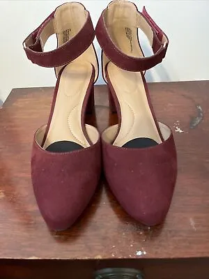 Lane Bryant Block Heels W/Ankle Strap Sz 8W Burgundy • £23.75