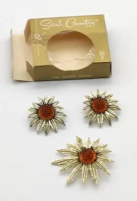 Vtg Sarah Coventry StarBurst Earrings + Brooch Set In Original Box 1961 • $21.82