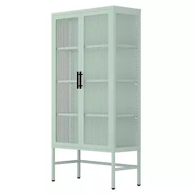 Double Glass Door Storage Cabinet With Adjustable Shelves And Feet Sideboard • $260.89