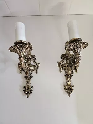 Vintage Antique Brass Candle Wall Sconces Lights • £85